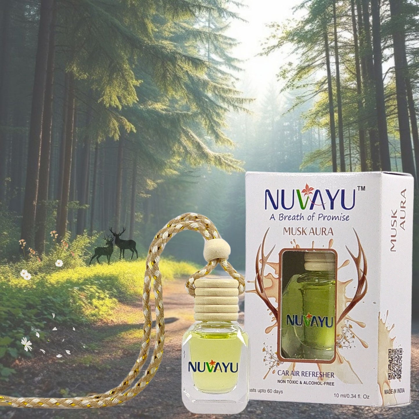NUVAYU Musk Aura Car Air Freshener, 10ml | Premium Hanging Diffuser| Long-Lasting, Fresh & Soothing Musk Scent | All-Weather Freshness | No Headache Formula