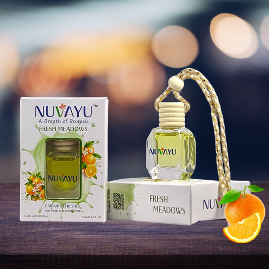 NUVAYU Fresh Meadows Car Air Freshener, 10ml | Premium Hanging Diffuser| Long-Lasting, Fresh & Soothing Scent | All-Weather Freshness | No Headache Formula
