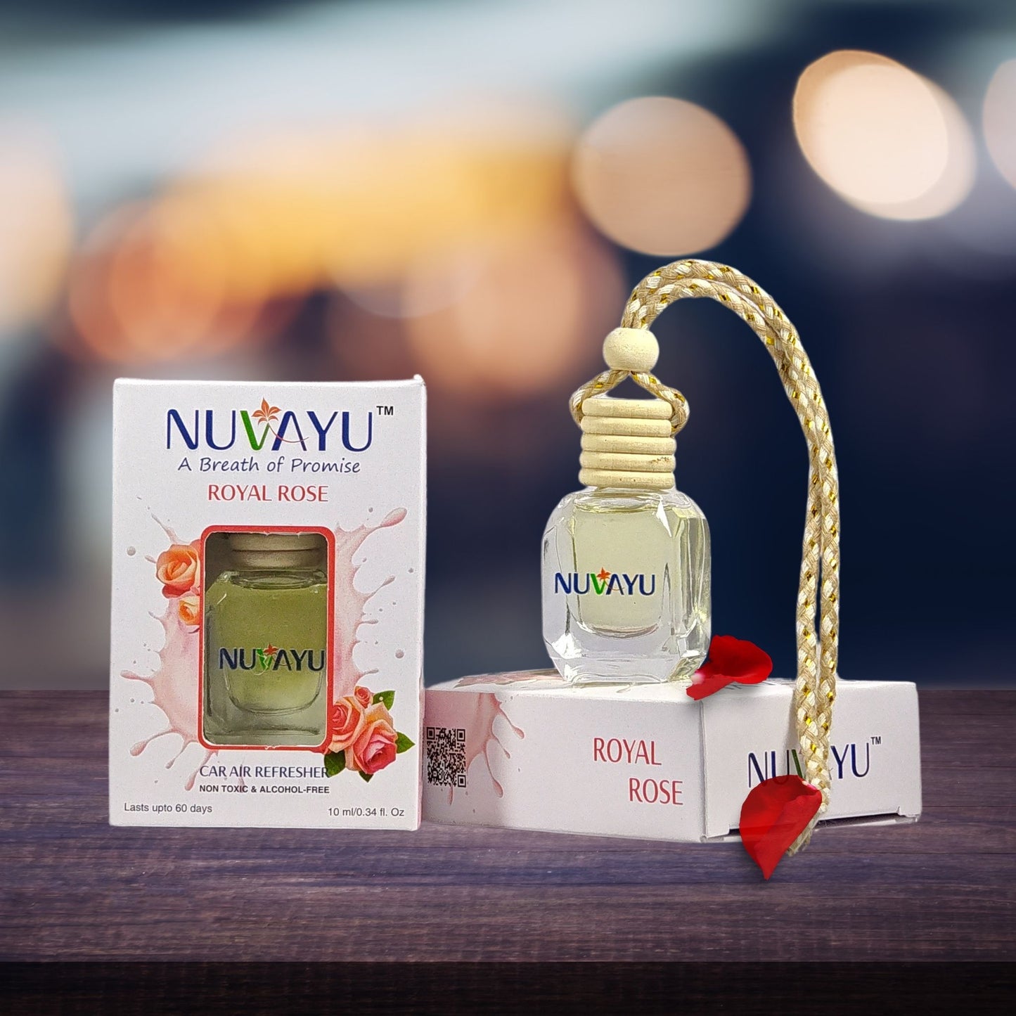 NUVAYU Royal Rose Car Air Freshener, 10ml | Premium Hanging Diffuser| Long-Lasting, Fresh & Soothing Rose Scent | All-Weather Freshness | No Headache Formula