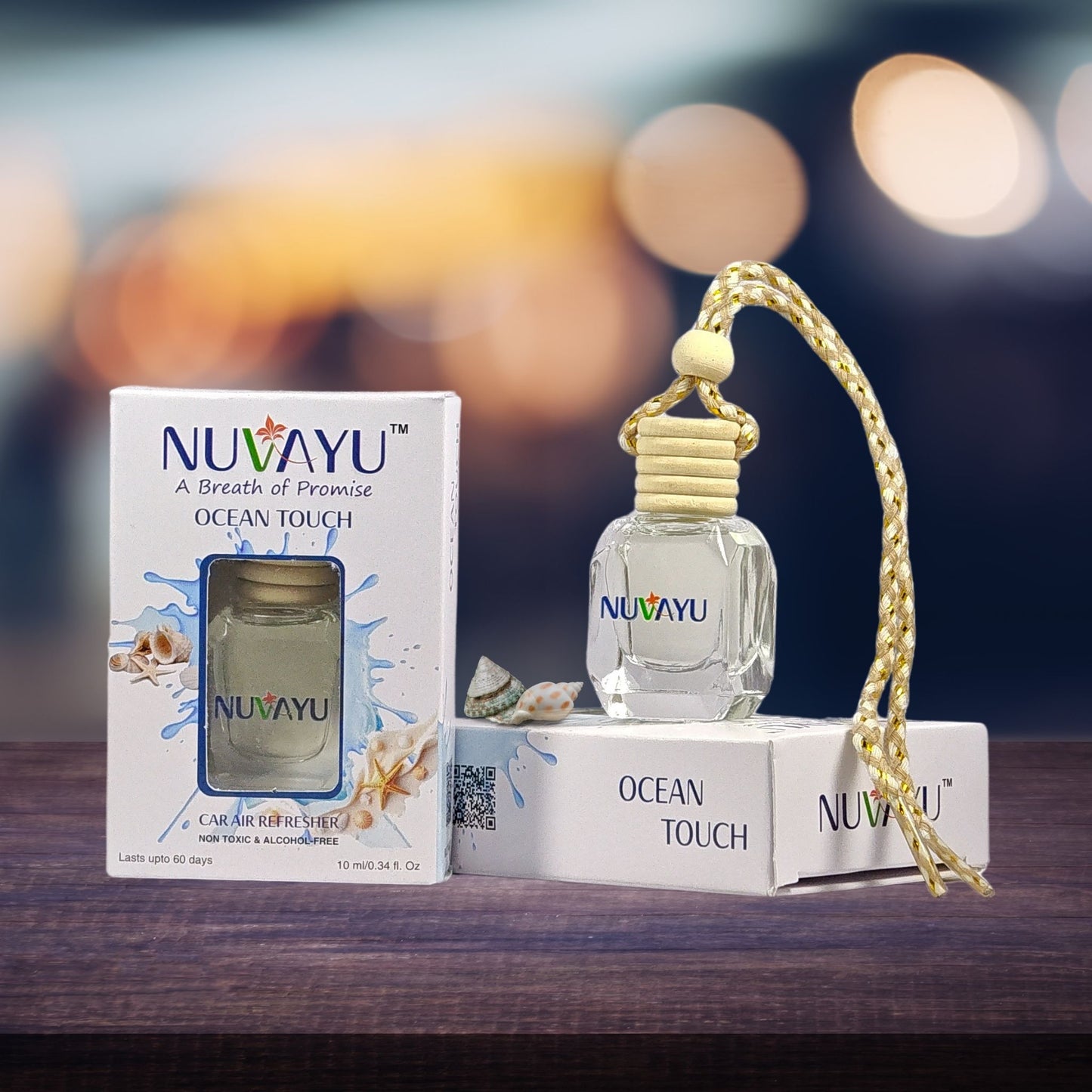 NUVAYU Ocean Touch Car Air Freshener, 10ml | Premium Hanging Diffuser| Long-Lasting, Fresh & Soothing Aqua Scent | All-Weather Freshness | No Headache Formula