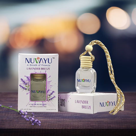 NUVAYU Lavender Breeze Car Air Freshener, 10ml | Premium Hanging Diffuser| Long-Lasting, Fresh & Soothing Lavender Scent | All-Weather Freshness | No Headache Formula