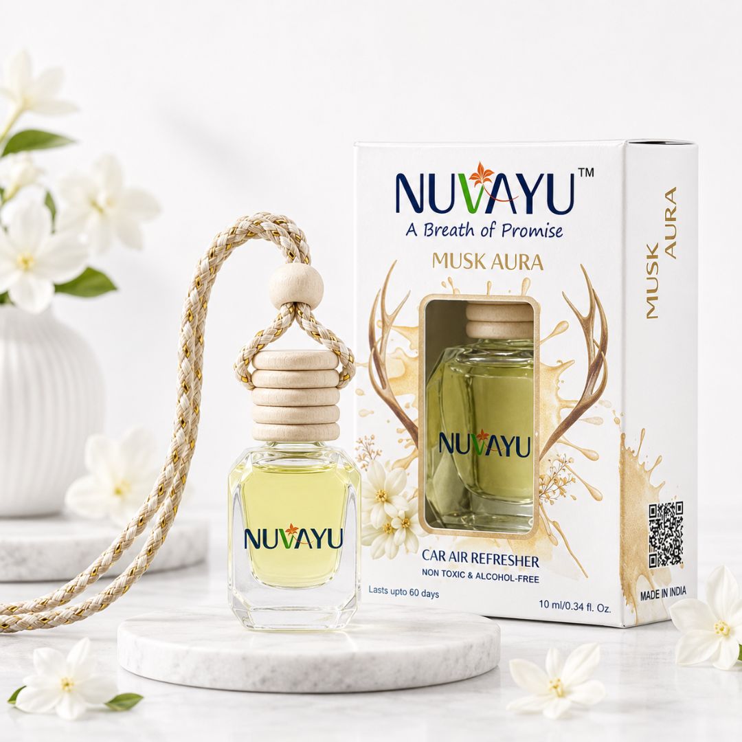 NUVAYU Musk Aura Car Air Freshener, 10ml | Gentle Car Air Freshener Hanging Diffuser | Musk Fragrance for Premium Interiors | Alcohol-Free, Non-Toxic, Long Lasting Up to 60 Days