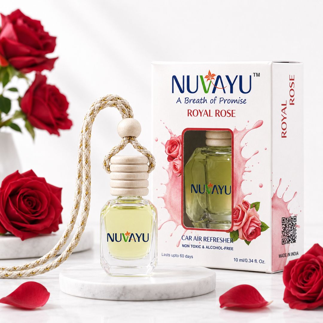 NUVAYU Royal Rose Car Air Freshener, 10ml | Gentle Car Air Freshener Hanging Diffuser | Rose Fragrance for Premium Interiors | Alcohol-Free, Non-Toxic, Long Lasting Up to 60 Days