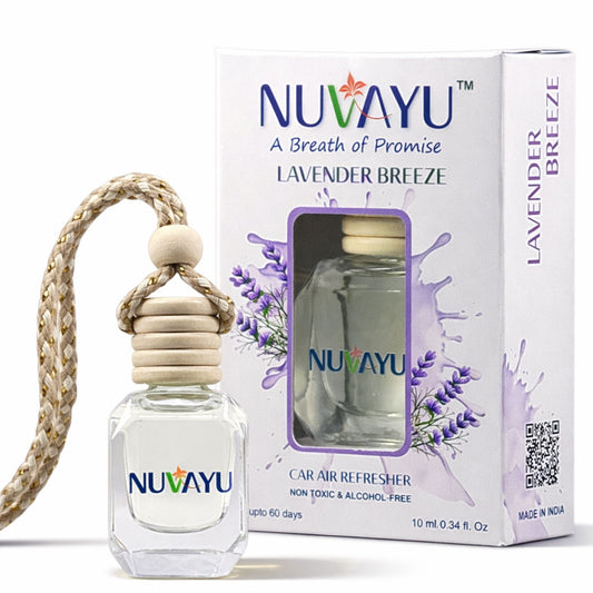 NUVAYU Lavender Breeze Car Air Freshener, 10ml | Premium Hanging Diffuser| Long-Lasting, Fresh & Soothing Lavender Scent | All-Weather Freshness | No Headache Formula