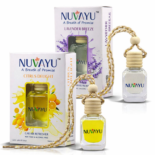 NUVAYU Car Air Freshener 2-Pack | Premium Hanging Diffuser | 10ml Each | Long-Lasting Fresh Scent | Leak-Proof, All-Weather, No Headache Formula