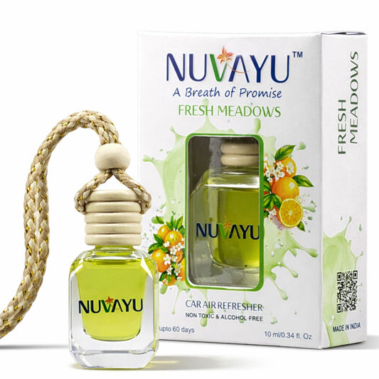 NUVAYU Fresh Meadows Car Air Freshener, 10ml | Premium Hanging Diffuser| Long-Lasting, Fresh & Soothing  Scent | All-Weather Freshness | No Headache Formula